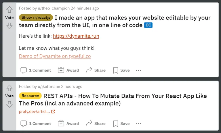 Screenshot of react reddit forum