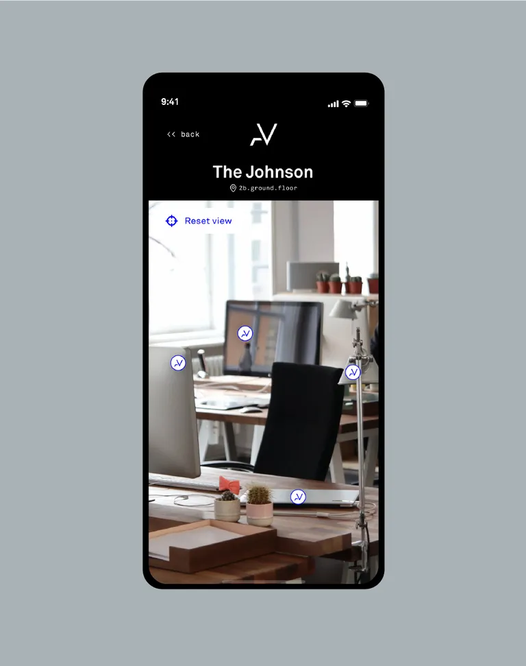 Phone showing a meeting room with smart-device pins