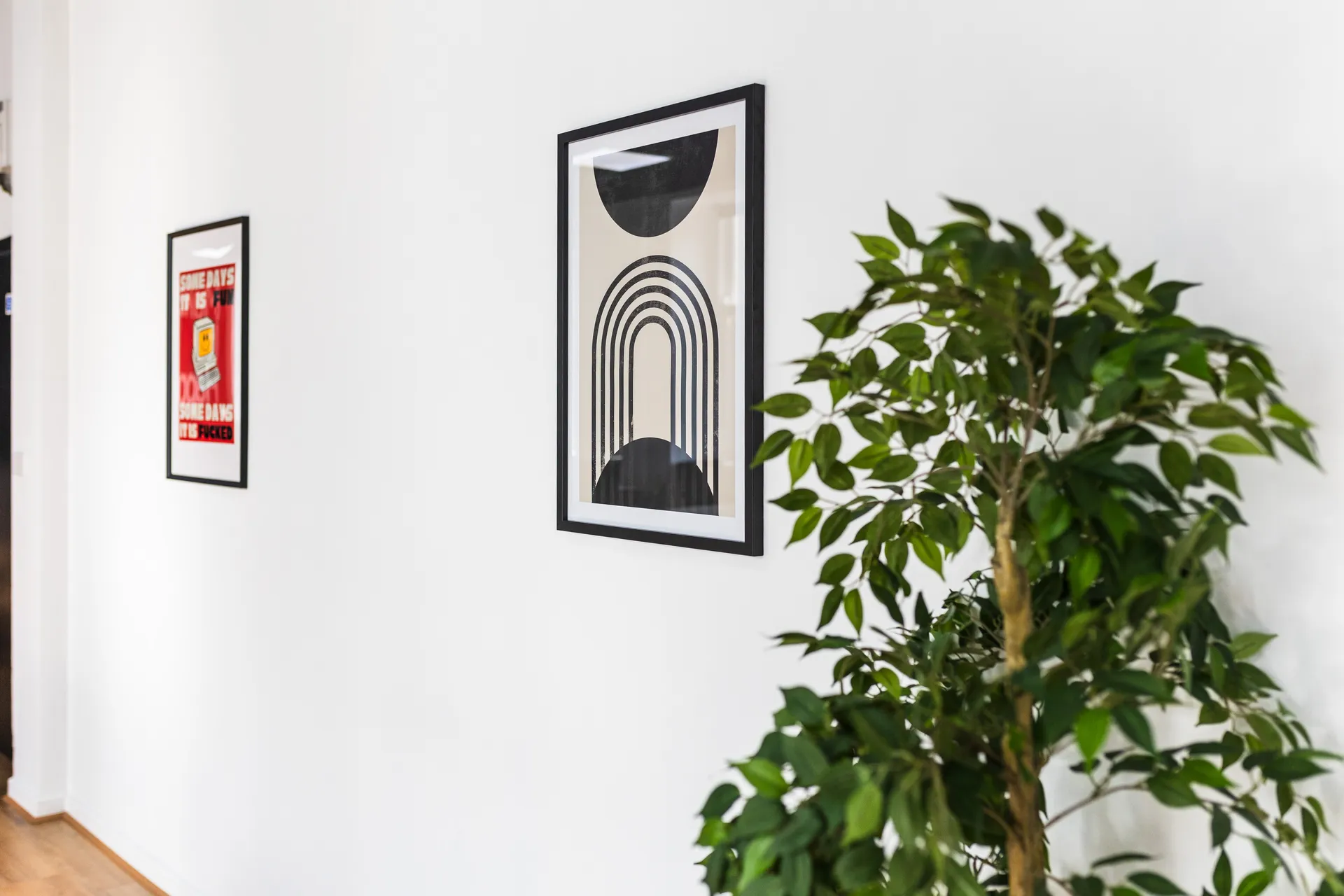 Framed print and a plant